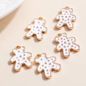 5pcs set of cute white enamel bear pendants with gold plating for DIY jewelry