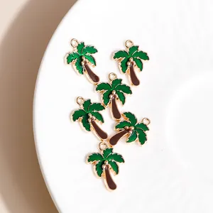 Enamel coconut tree pendants in gold finish for DIY jewelry necklaces making