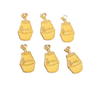 Set of 6 yellow banana milk carton charms with gold straws for DIY necklace jewelry