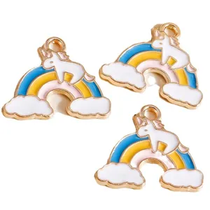 Rainbow and white unicorn enamel alloy charms for DIY jewelry making set of 3 pieces