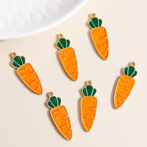 Set of six orange enamel carrot charms made of alloy for DIY jewelry and necklaces