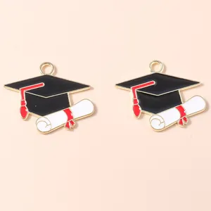 Enamel graduation cap and diploma charms with gold accents for DIY jewelry crafts