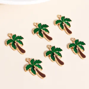 Enamel coconut palm tree alloy pendants for DIY necklace jewelry making, set of 6