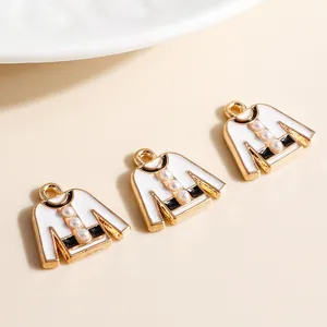 Exquisite white enamel sweater charms with faux pearls and gold alloy trim for DIY projects