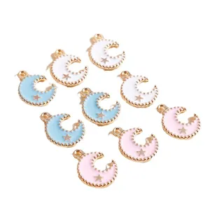 Enamel moon and star pendants in white, pink, and blue colors for DIY jewelry making