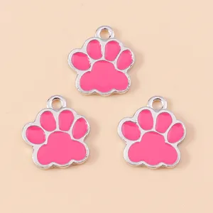Trois pendentifs en émail rose en forme de patte de chat pour colliers et bijoux DIY