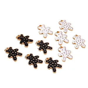 10-pack cute alloy bear charms with black and white drip oil finish and gold stars