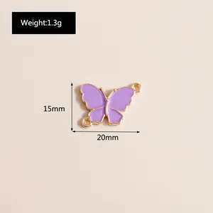 Macro detail of 20mm purple enamel butterfly connector charm with size dimensions
