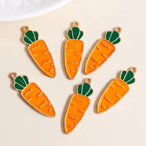 Enamel Carrot Charms Alloy Drip Oil Vegetable Pendants For DIY Jewelry Making Earrings Bracelets Necklace Crafting Accessories