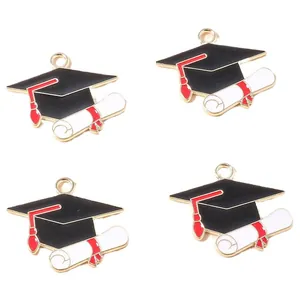 Golden alloy bachelor cap and diploma graduation charms for DIY jewelry making