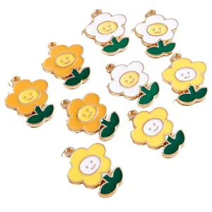Colorful alloy floral charms with smiley face for DIY necklace and jewelry making