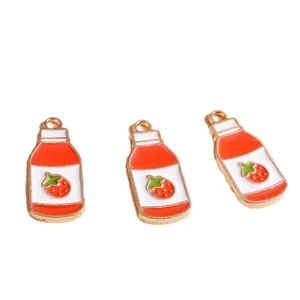 Three miniature strawberry drink cup charms for DIY jewelry and keychain making