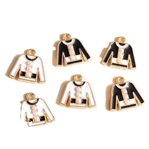 Chic gold alloy jacket pendants with enamel drip finish and faux pearls for DIY crafts