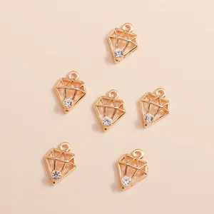 6er-Set goldene rautenförmige Legierungsanhänger mit klaren Strasssteinen für DIY-Schmuck
