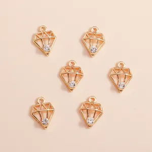Legierung Strass Diamantform Geometrische Anhänger Vergoldet Hohl Schmuckherstellung DIY Charms Für Damen Zubehör
