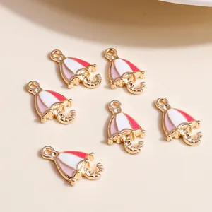 Bunte Regenschirm-Anhänger aus Emaille in Rosa und Gold für DIY-Schmuckherstellung