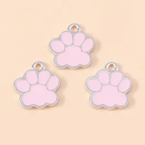 Trois jolis pendentifs en émail rose patte de chat en alliage pour création de bijoux DIY