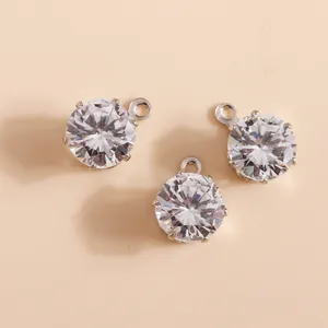 Tre pendenti rotondi in zircone argento con incastonatura a sei griffe per gioielli fai-da-te