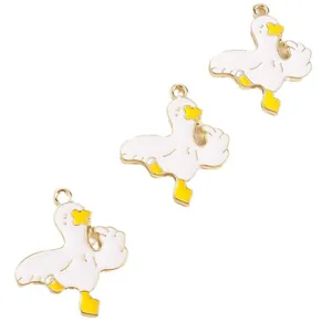 Three funny cartoon duck pendants made of alloy and enamel for DIY jewelry making