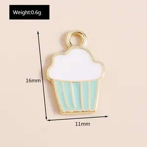 Detail of blue cupcake alloy pendant with size dimensions 16mm by 11mm and 0.6g weight