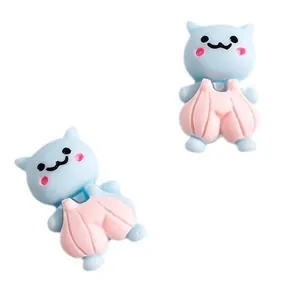 Cute blue resin cat figurines with pink pants for DIY phone cases and accessories