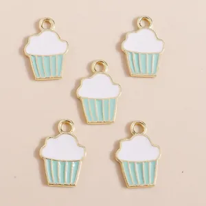 5-pack alloy enamel cupcake pendants for DIY necklaces featuring mint green and white finish