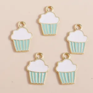 Mint Green Alloy Enamel Cupcake Charms For DIY Jewelry Making Cute Cake Pendants For Necklace Bracelet Earring Craft Accessories