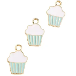 Three mint green and white enamel cupcake charms made of alloy for DIY jewelry