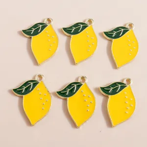 Set mit 6 gelben Zitronenanhängern aus Legierung mit Vergoldung für DIY Schmuckherstellung