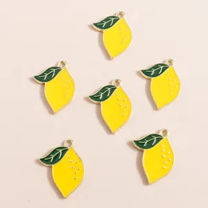 Sechser-Set gelbe Zitronenanhänger mit grünen Blättern für DIY Schmuckherstellung