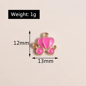 Pink enamel pumpkin carriage pendant detail with 12mm height and 13mm width dimensions