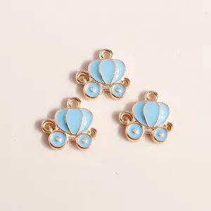 Golden alloy pumpkin carriage pendants with light blue enamel for DIY jewelry making