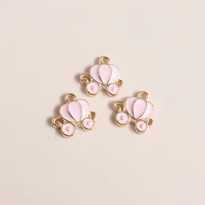 Pink enamel pumpkin carriage charms with gold plating for DIY jewelry making sets