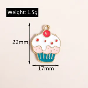 Detailed size view of enamel cupcake pendant with 22mm height for DIY jewelry making