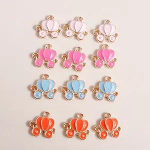 Enamel Pumpkin Carriage Alloy Pendants Cinderella Style Gold Plated Fairy Tale Charms For DIY Necklace Bracelet Making