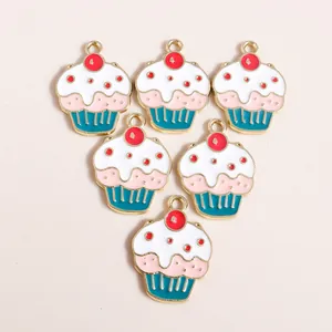 6-pack enamel cupcake charms with cherry top for DIY jewelry making and phone pendants