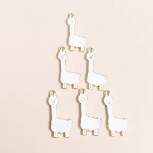 6er-Set weiße Emaille-Alpaka-Anhänger mit vergoldeten Metallkanten für DIY-Schmuckherstellung