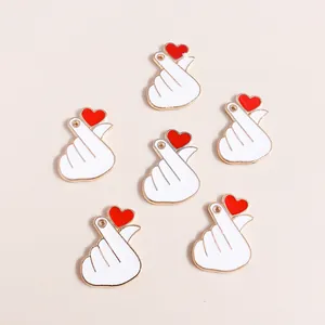 Set of 6 alloy enamel heart hand pendants for DIY jewelry making and necklace crafts