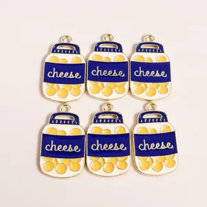 Set of six colorful alloy enamel cheese jar pendants for DIY jewelry and accessory making