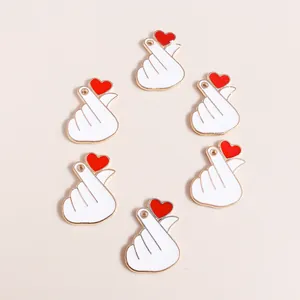Alloy Drip Oil Finger Heart Charms Enamel Love Heart Hand Gesture Pendants For DIY Necklace Bracelet Jewelry Making Accessories