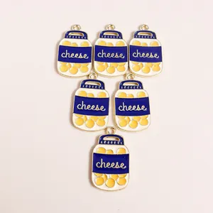Miniature alloy cheese can pendants with enamel drip for DIY jewelry making accessories