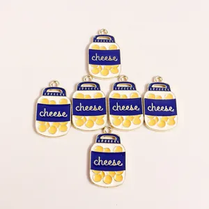 Pack of 6 enamel cheese jar pendants in cream and blue for DIY jewelry making
