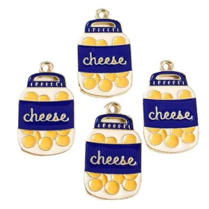 Set of 4 alloy cheese jar pendants with blue and white drip oil enamel for DIY crafting
