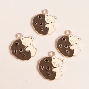 Pendentifs ours en émail avec biscuit au chocolat pour bijoux DIY, lot de 4 pièces