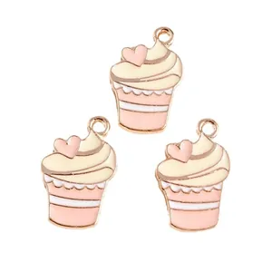 Rosa Herz-Cupcake Emaille-Anhänger für DIY-Schmuckherstellung mit Metallbasis