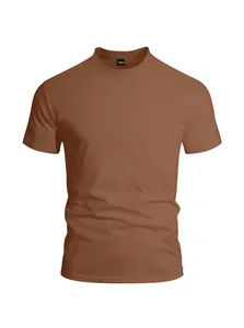 Men's casual brown Henley t-shirt in slim fit jersey fabric showing neck label size L