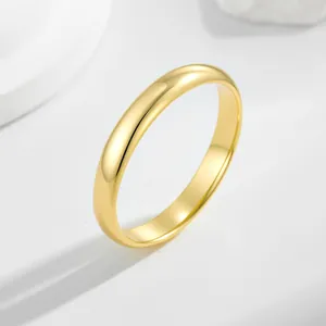Minimalist 925 Sterling Silver 14K Gold Plated Plain Band Ring 3mm Domed High Polished Finger Ring For Women Jewelry