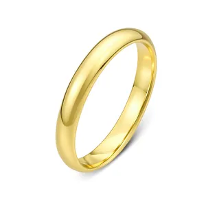 Polished S925 sterling silver ring with 14K gold plating, simple 3mm minimalist band