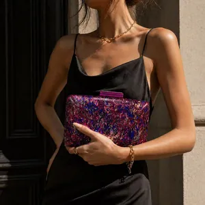 Vintage acrylic shell clutch bag with marble texture and elegant metal chain strap
