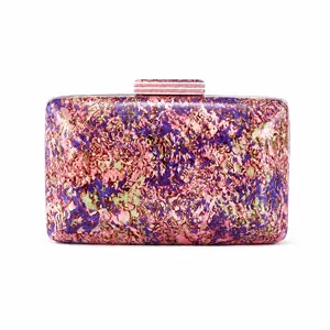 Pink marble acrylic shell clutch bag with gold chain strap for evening parties